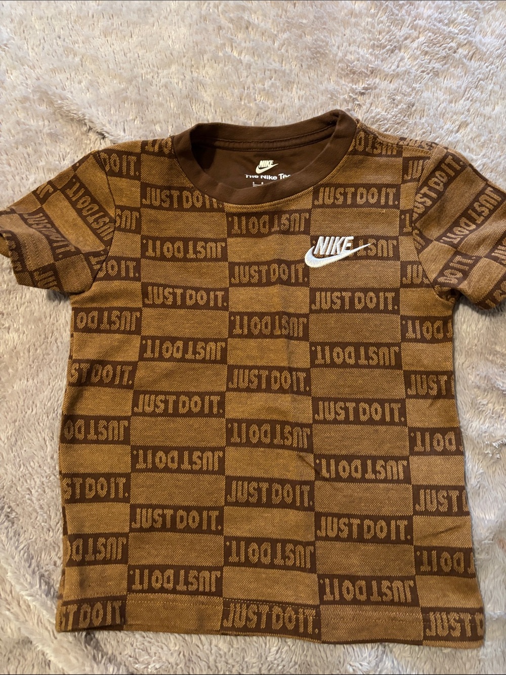 Nike Brown Checkerboard 'Just Do It' Tee with White Swoosh Patch